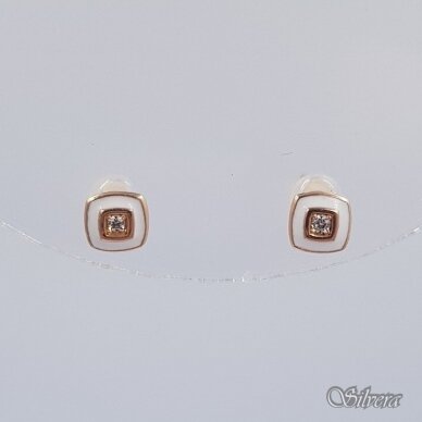 Auksiniai auskarai su emaliu ir cirkoniu AE370 1