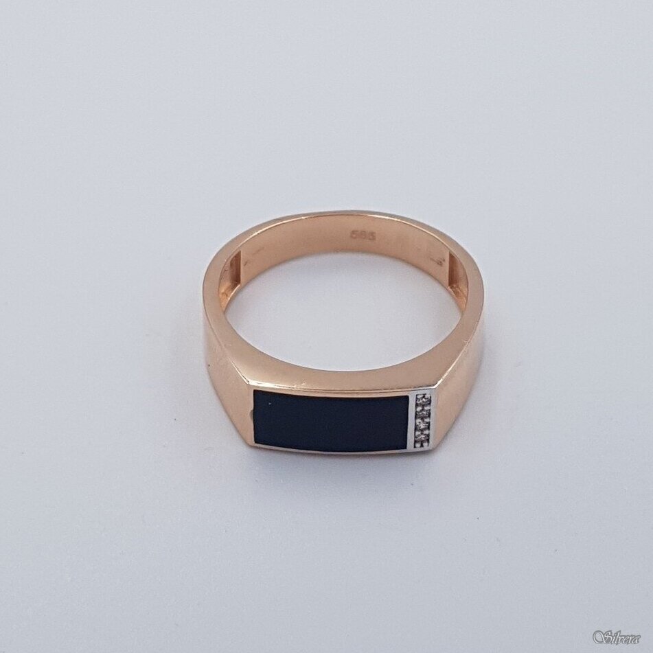 Auksinis žiedas su emaliu ir cirkoniais AZ539; 21 mm 1 Auksinis žiedas su emaliu ir cirkoniais AZ539; 21 mm 1