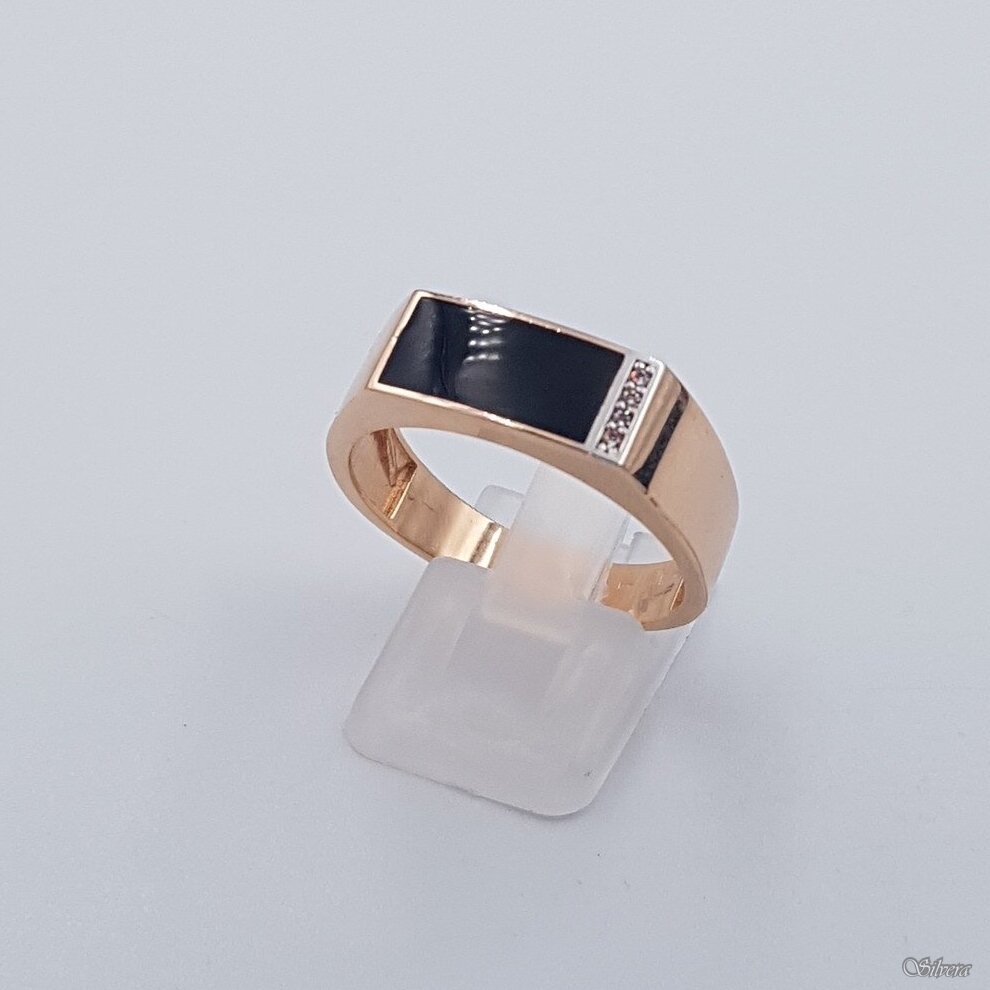 Auksinis žiedas su emaliu ir cirkoniais AZ539; 21 mm Auksinis žiedas su emaliu ir cirkoniais AZ539; 21 mm