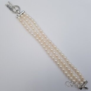 Kultivuotų perlų apyrankė su sidabro detalėmis FNW17; 19 cm