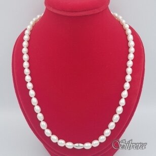 Kultivuotų perlų vėrinys su sidabro detalėmis 224-88; 42-45 cm