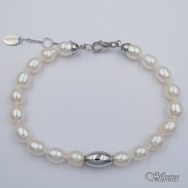 Kultivuotų perlų apyrankė su sidabro detalėmis 222-88B; 17-21 cm
