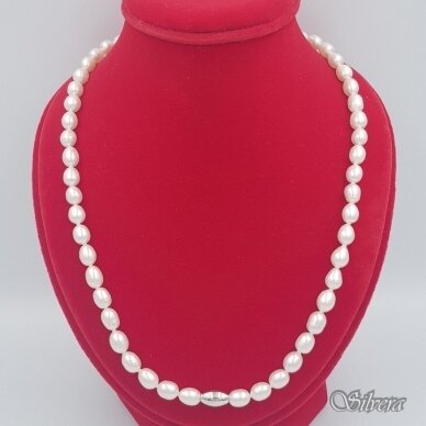 Kultivuotų perlų vėrinys su sidabro detalėmis 224-88; 42-45 cm 1
