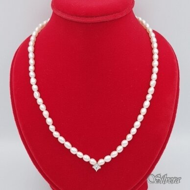 Kultivuotų perlų vėrinys su sidabro detalėmis ir cirkoniu 224-87; 38-42 cm 1