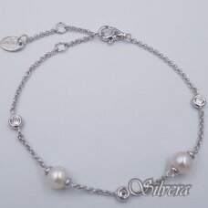 Sidabrinė apyrankė su kultivuotais perlais ir cirkoniais AK155; 16-20 cm