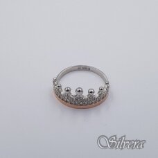 Sidabrinis žiedas su aukso detalėmis ir cirkoniais Z423; 16 mm