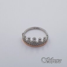 Sidabrinis žiedas su aukso detalėmis ir cirkoniais Z423; 17,5 mm