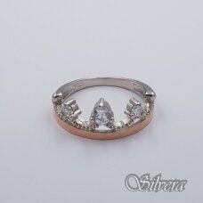 Sidabrinis žiedas su aukso detalėmis ir cirkoniais Z593; 16 mm