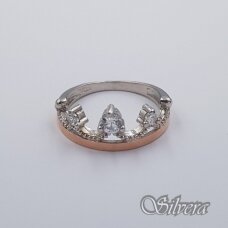 Sidabrinis žiedas su aukso detalėmis ir cirkoniais Z593; 18 mm