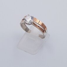 Sidabrinis žiedas su aukso detalėmis ir cirkoniu Z207; 20 mm