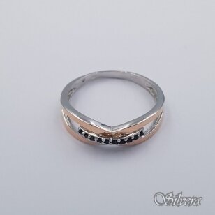 Sidabrinis žiedas su aukso detalėmis ir cirkoniais Z0096; 17 mm