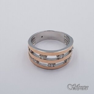 Sidabrinis žiedas su aukso detalėmis ir cirkoniais Z0007; 18 mm