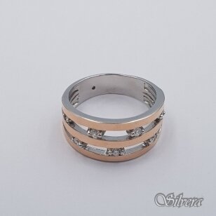 Sidabrinis žiedas su aukso detalėmis ir cirkoniais Z0007; 18,5 mm