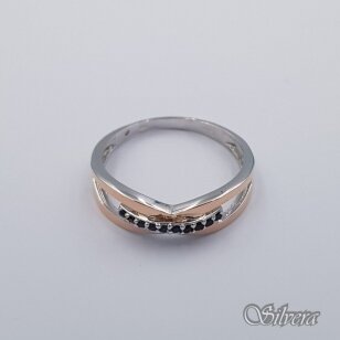 Sidabrinis žiedas su aukso detalėmis ir cirkoniais Z0096; 18 mm