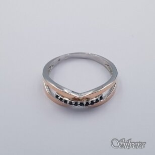 Sidabrinis žiedas su aukso detalėmis ir cirkoniais Z0096; 19,5 mm