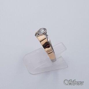 Sidabrinis žiedas su aukso detalėmis ir cirkoniais Z328; 17 mm