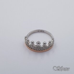 Sidabrinis žiedas su aukso detalėmis ir cirkoniais Z423; 19,5 mm