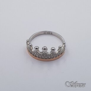 Sidabrinis žiedas su aukso detalėmis ir cirkoniais Z423; 20,5 mm