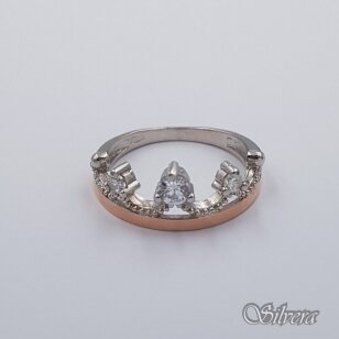Sidabrinis žiedas su aukso detalėmis ir cirkoniais Z593; 16,5 mm