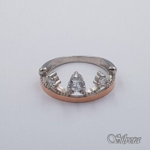 Sidabrinis žiedas su aukso detalėmis ir cirkoniais Z593; 17 mm
