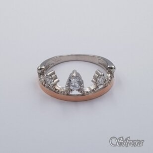 Sidabrinis žiedas su aukso detalėmis ir cirkoniais Z593; 18 mm