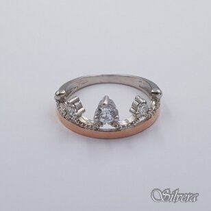 Sidabrinis žiedas su aukso detalėmis ir cirkoniais Z593; 18,5 mm