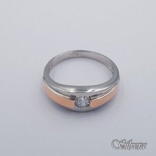 Sidabrinis žiedas su aukso detalėmis ir cirkoniu Z0097; 18,5 mm