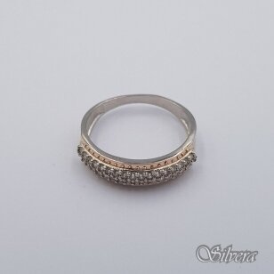 Sidabrinis žiedas su aukso detalėmis ir cirkoniais Z0004; 17 mm
