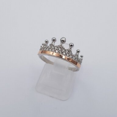 Sidabrinis žiedas su aukso detalėmis ir cirkoniais Z423; 17 mm Sidabrinis žiedas su aukso detalėmis ir cirkoniais Z423; 17 mm