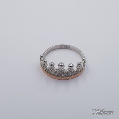 Sidabrinis žiedas su aukso detalėmis ir cirkoniais Z423; 17 mm Sidabrinis žiedas su aukso detalėmis ir cirkoniais Z423; 17 mm