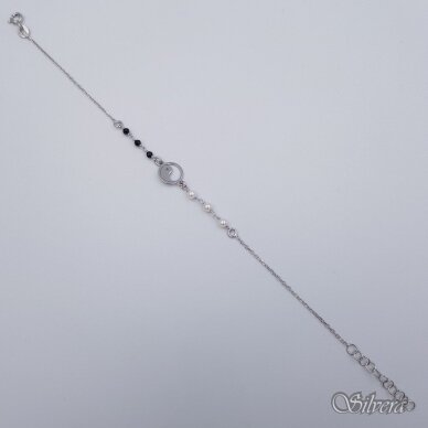 Sidabrinė apyrankė su perlais ir oniksu AF141; 17-20 cm 1