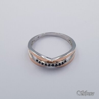 Sidabrinis žiedas su aukso detalėmis ir cirkoniais Z0096; 17 mm 1