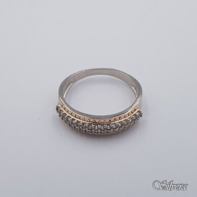 Sidabrinis žiedas su aukso detalėmis ir cirkoniais Z0004; 17,5 mm 1