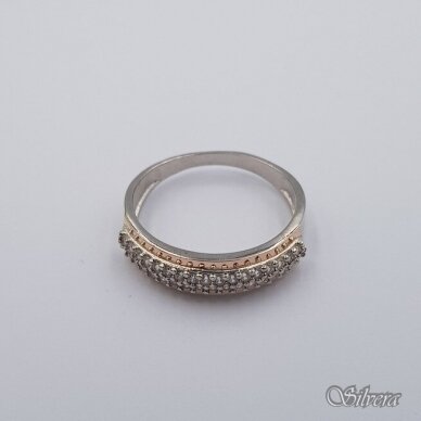 Sidabrinis žiedas su aukso detalėmis ir cirkoniais Z0004; 18 mm 1
