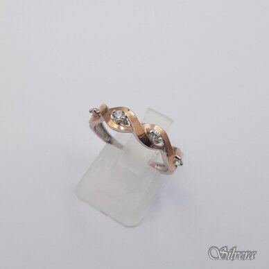 Sidabrinis žiedas su aukso detalėmis ir cirkoniais Z013; 18 mm
