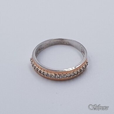 Sidabrinis žiedas su aukso detalėmis ir cirkoniais Z1516; 17 mm 1