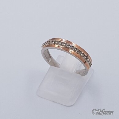 Sidabrinis žiedas su aukso detalėmis ir cirkoniais Z1516; 16,5 mm