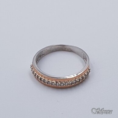 Sidabrinis žiedas su aukso detalėmis ir cirkoniais Z1516; 16,5 mm 1