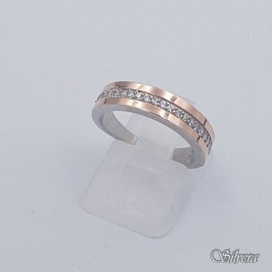 Sidabrinis žiedas su aukso detalėmis ir cirkoniais Z1749; 17 mm