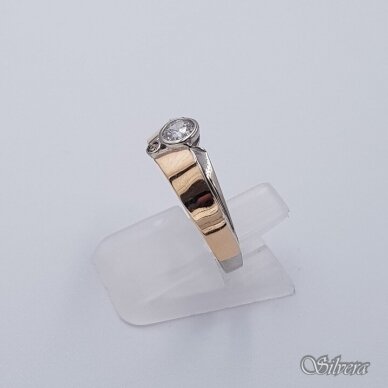 Sidabrinis žiedas su aukso detalėmis ir cirkoniais Z328; 17,5 mm 1
