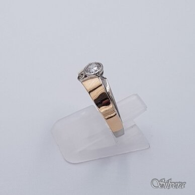 Sidabrinis žiedas su aukso detalėmis ir cirkoniais Z328; 18 mm 1