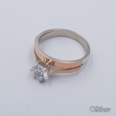 Sidabrinis žiedas su aukso detalėmis ir cirkoniais Z329; 20,5 mm