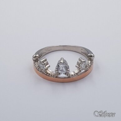 Sidabrinis žiedas su aukso detalėmis ir cirkoniais Z593; 16,5 mm 1