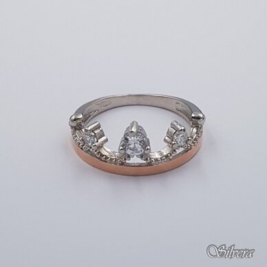 Sidabrinis žiedas su aukso detalėmis ir cirkoniais Z593; 18,5 mm 1