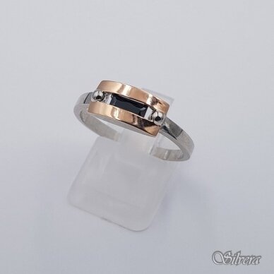 Sidabrinis žiedas su aukso detalėmis ir cirkoniu Z1996; 18 mm