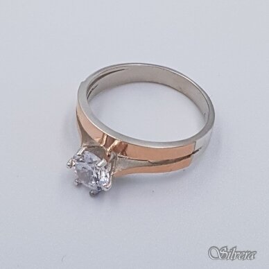 Sidabrinis žiedas su aukso detalėmis ir cirkoniu Z207; 18,5 mm