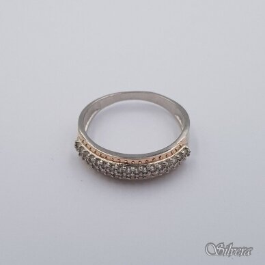 Sidabrinis žiedas su aukso detalėmis ir cirkoniais Z0004; 17 mm 1