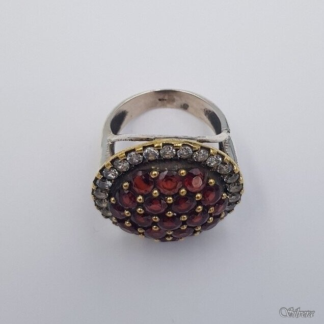 Sidabrinis žiedas su granatais ir cirkoniais Z0164; 19 mm 2