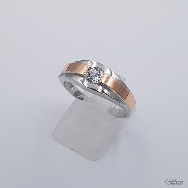 Sidabrinis žiedas su aukso detalėmis ir cirkoniu Z0097; 18,5 mm