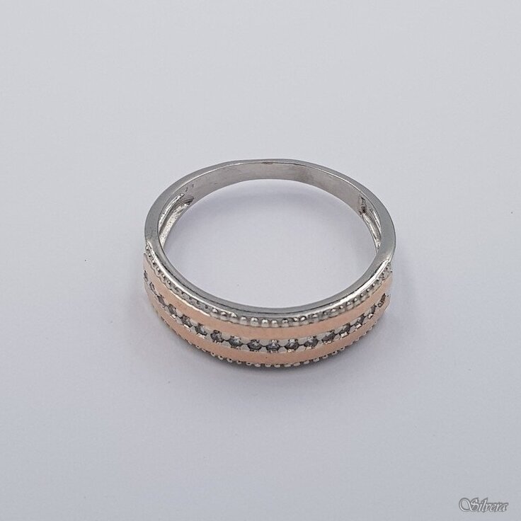 Sidabrinis žiedas su aukso detalėmis ir cirkoniais Z0005; 19,5 mm 1